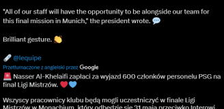 OGROMNY GEST szefa PSG! Szejk OPŁACI...